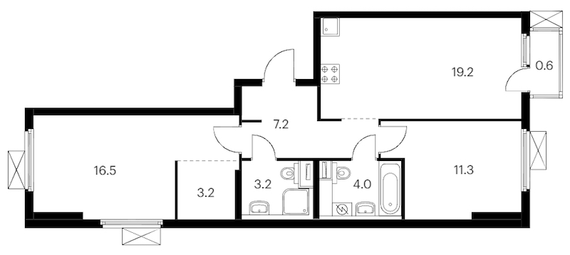 2-комнатная квартира 65.2 м², 3/14 эт., ЖК «Витебский парк»